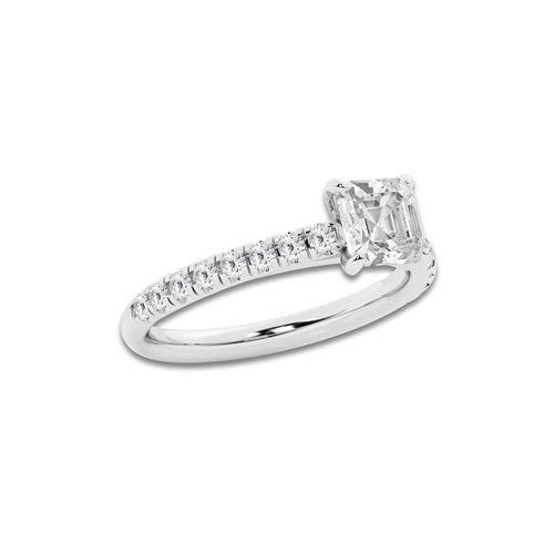1.39 ctw Asscher Lab-Grown Diamond Pave Engagement Ring in 14K White Gold for Women | E Color, VS1 Clarity, IGI Certified 1.00 ct Center Diamond