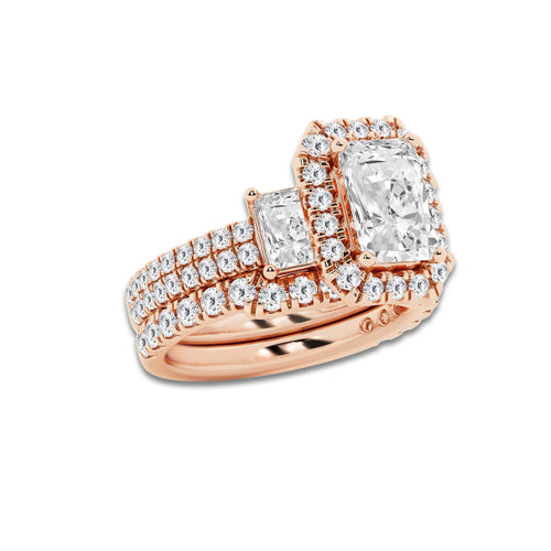 Harmony 4 1/3 ctw Radiant Lab Grown Diamond Bridal Set 14K Rose Gold, D, VVS | IGI Certified, 2 ct Center