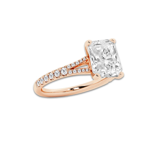 7.66 ctw Radiant Lab-Grown Diamond Split Shank Side Stone Engagement Ring in 14K Rose Gold for Women | Colorless D, VVS1 Clarity, IGI Certified 7.00 ct Center Diamond