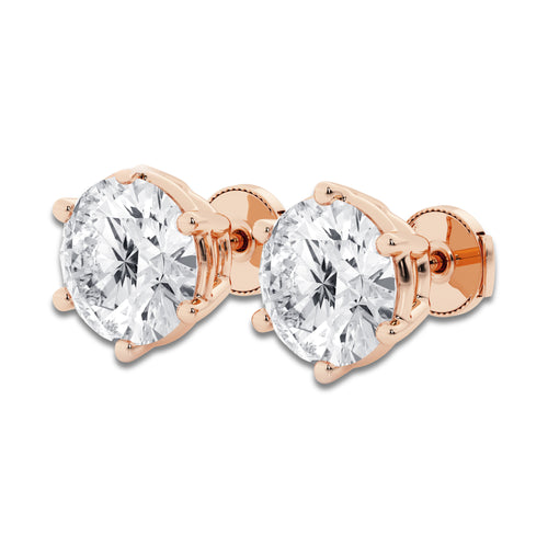 10 ctw Round Colorless Lab Grown Diamond Six Prong Stud Earrings 14K Rose Gold, E, VS1 | IGI Certified