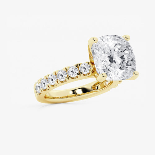 9.00 ctw Cushion Lab-Grown Diamond Split-Prong Set Side Stone Engagement Ring in 14K Yellow Gold for Women | Colorless D, VVS1 Clarity, IGI Certified 8.00 ct Center Diamond