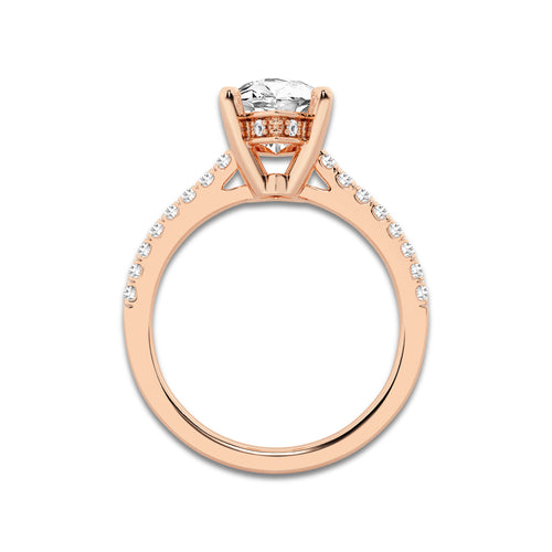 2.77 ctw Marquise Lab-Grown Diamond Hidden Halo Side Stone Engagement Ring in 18K Rose Gold for Women | Colorless E, VS1 Clarity, IGI Certified 2.50 ct Center Diamond