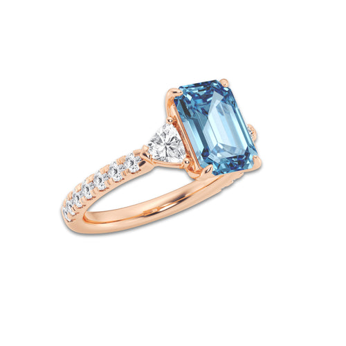 3 7/8 ctw Fancy Blue Emerald Lab Grown Diamond Side Stone Engagement Ring 14K Rose Gold | 3 ct Center