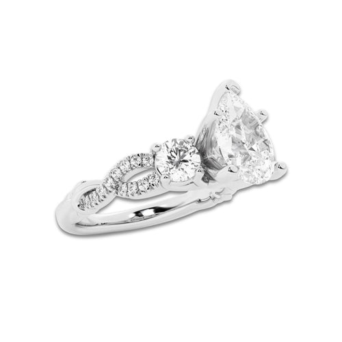 1.23 ctw Pear Lab-Grown Diamond Side Stone Engagement Ring in 14K White Gold for Women | Colorless E, VS1 Clarity, IGI Certified 0.75 ct Center Diamond