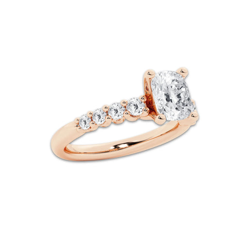 2.02 Ct Elongated Cushion Lab-Grown Diamond Half Eternity Engagement Ring in 14K Rose Gold for Female, Colorless (D), VVS1 Clarity | IGI Certified, 1.50 Ct Center Diamond