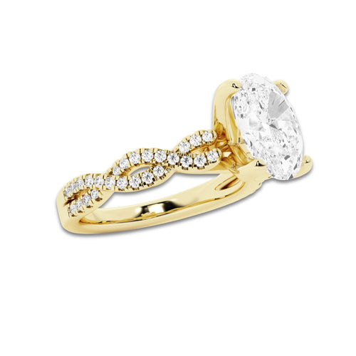 3.79 ctw Oval Lab-Grown Diamond Twisted Shank Engagement Ring in 14K Yellow Gold for Women | D Color, VVS1 Clarity, IGI Certified 3.50 ct Center Diamond