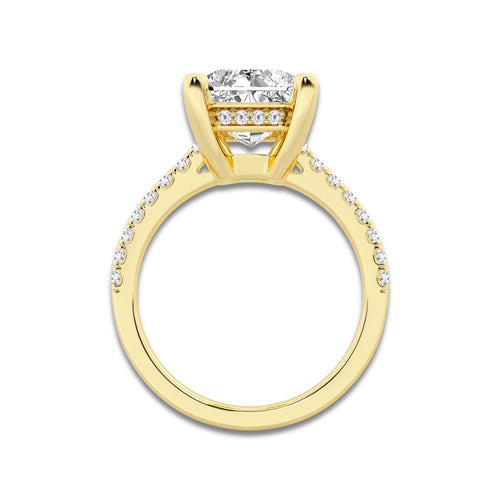 5.30 ctw Radiant Lab-Grown Diamond Hidden Halo Side Stone Engagement Ring in 18K Yellow Gold for Women | Colorless D, VVS1 Clarity, IGI Certified 5.00 ct Center Diamond