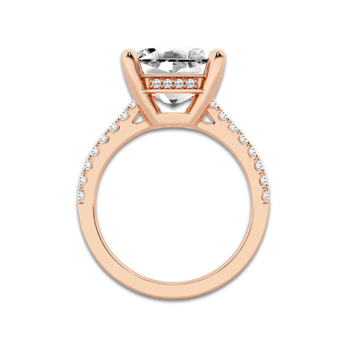 5.28 ctw Asscher Lab-Grown Diamond Hidden Halo Side Stone Engagement Ring in 18K Rose Gold for Women | Colorless D, VVS1 Clarity, IGI Certified 5.00 ct Center Diamond