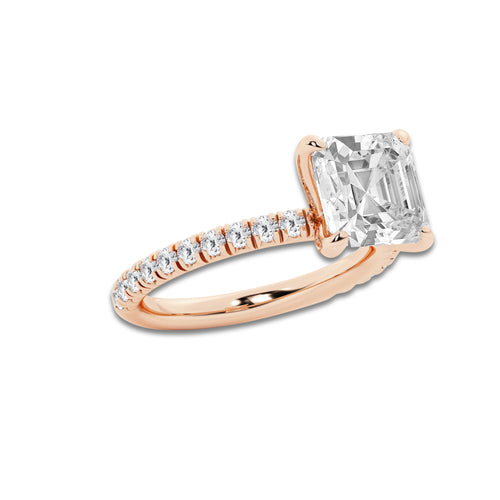 3 3/8 ctw Asscher Lab Grown Diamond Side Stone Engagement Ring 14K Rose Gold, D, VVS | IGI Certified, 3 ct Center