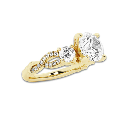 1.23 ctw Round Lab-Grown Diamond Side Stone Engagement Ring in 14K Yellow Gold for Women | Colorless E, VS1 Clarity, IGI Certified 0.75 ct Center Diamond