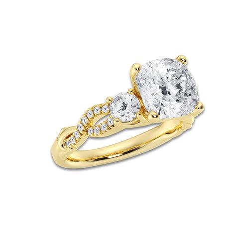 6.61 ctw Cushion Lab-Grown Diamond Side Stone Engagement Ring in 14K Yellow Gold for Women | Colorless D, VVS1 Clarity, IGI Certified 6.00 ct Center Diamond