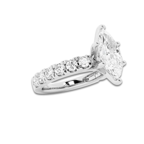 3.00 ctw Marquise Lab-Grown Diamond Split-Prong Set Side Stone Engagement Ring in Platinum for Women | Colorless E, VS1 Clarity, IGI Certified 2.00 ct Center Diamond