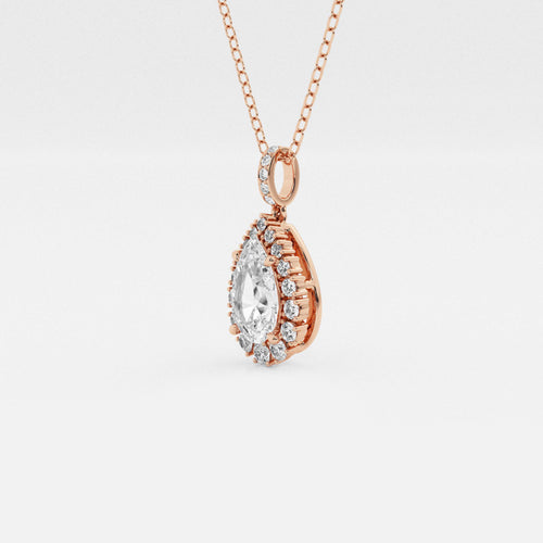 2 1/4 ctw Pear Lab Grown Diamond Halo Pendant with Adjustable Chain 18K Rose Gold, E, VS1 | IGI Certified, 2 ct Center