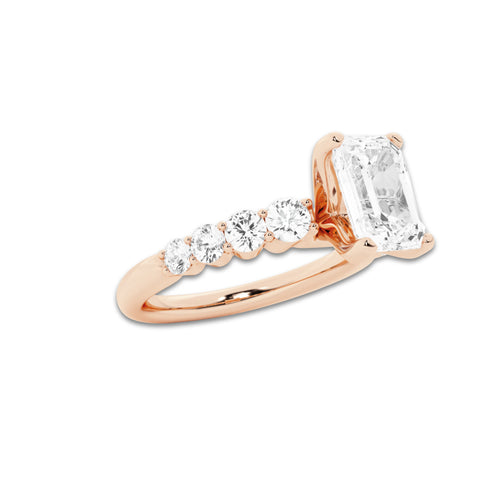 2.54 ctw Emerald Lab-Grown Diamond Side Stone Engagement Ring in 14K Rose Gold for Women | Colorless D, VVS1 Clarity, IGI Certified 2.00 Ct Center Diamond