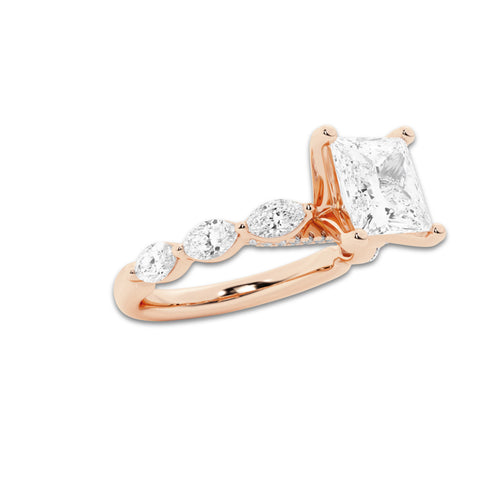 2.98 ctw Princess Lab-Grown Diamond Marquise Side Stone Engagement Ring in 14K Rose Gold for Women | Colorless D, VVS1 Clarity, IGI Certified 2.50 ct Center Diamond