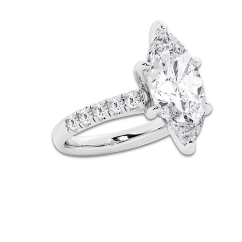 6.55 ctw Marquise Lab-Grown Diamond Pave Engagement Ring in Platinum for Women | E Color, VS1 Clarity, IGI Certified 6.00 ct Center Diamond