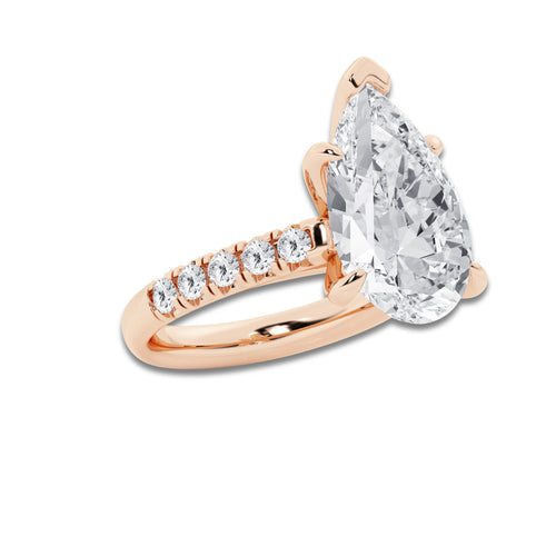 7.55 ctw Pear Lab-Grown Diamond Pave Engagement Ring in 14K Rose Gold for Women | D Color, VVS1 Clarity, IGI Certified 7.00 ct Center Diamond