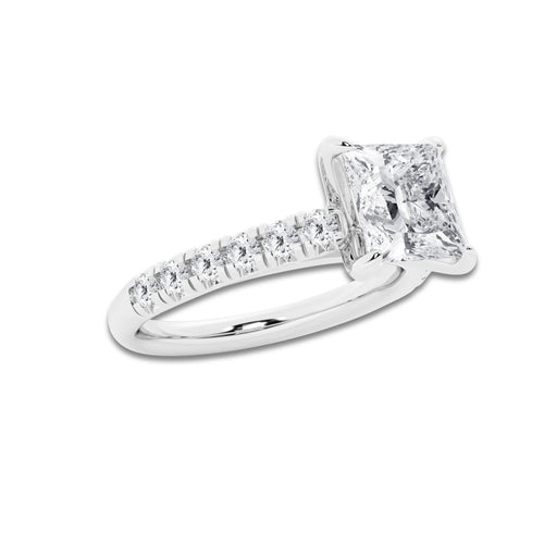 2.41 ctw Princess Lab-Grown Diamond Pave Engagement Ring in Platinum for Women | E Color, VS1 Clarity, IGI Certified 2.00 ct Center Diamond