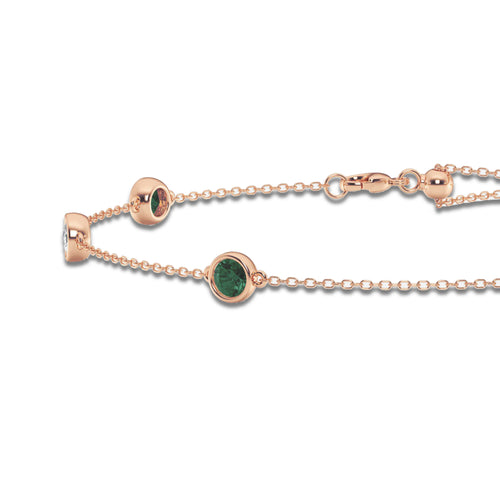 1 1/4 Round Cut Created Emerald and Round Lab Grown Diamond Anklet 14K Rose Gold