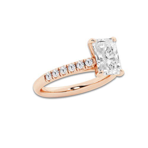 2.90 ctw Radiant Lab-Grown Diamond Pave Engagement Ring in 14K Rose Gold for Women | D Color, VVS1 Clarity, IGI Certified 2.50 ct Center Diamond