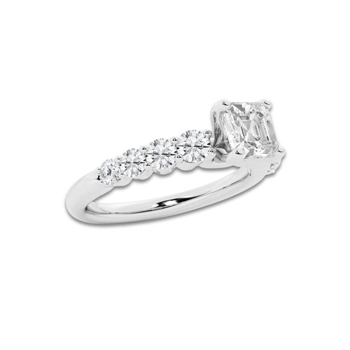 1.54 Ct Asscher Lab-Grown Diamond Half Eternity Engagement Ring in 14K White Gold for Female, Colorless (D), VVS1 Clarity | IGI Certified, 1.00 Ct Center Diamond