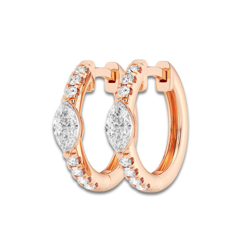 3/4 ctw Marquise Lab Grown Diamond Petite Huggie Hoop Earrings 14K Rose Gold, DE, VS1