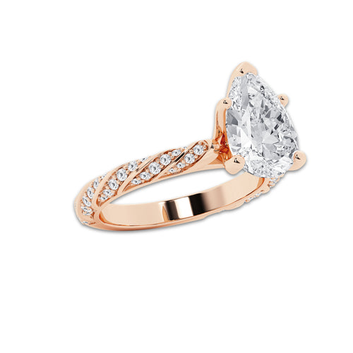 5.42 ctw Pear Lab-Grown Diamond Twisted Band Engagement Ring in 14K Rose Gold for Women | Colorless D, VVS1 Clarity, IGI Certified 5.00 ct Center Diamond