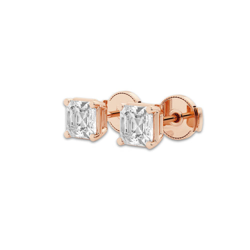 1 1/2 ctw Asscher Lab Grown Diamond Solitaire Stud Earrings 14K Rose Gold, E, VS1