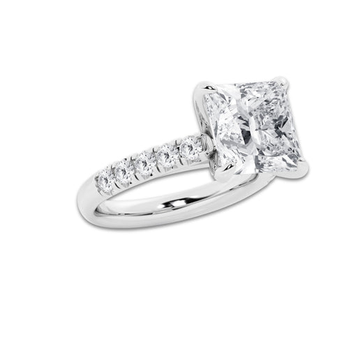 6.55 ctw Princess Lab-Grown Diamond Pave Engagement Ring in Platinum for Women | D Color, VVS1 Clarity, IGI Certified 6.00 ct Center Diamond