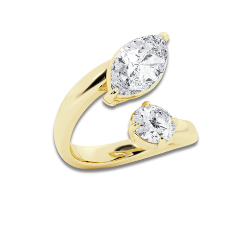 Ektara 4 ctw Marquise and Round Lab Grown Diamond Bypass Two Stone Ring 14K Yellow Gold, D, VVS | IGI Certified