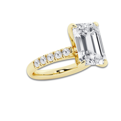 8.55 ctw Emerald Lab-Grown Diamond Pave Engagement Ring in 14K Yellow Gold for Women | E Color, VS1 Clarity, IGI Certified 8.00 ct Center Diamond