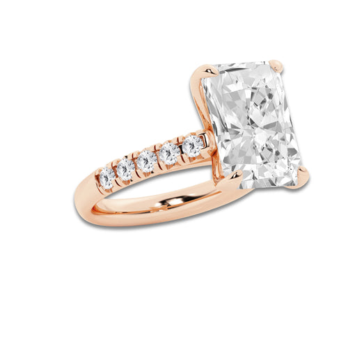 8.55 ctw Radiant Lab-Grown Diamond Pave Engagement Ring in 14K Rose Gold for Women | E Color, VS1 Clarity, IGI Certified 8.00 ct Center Diamond
