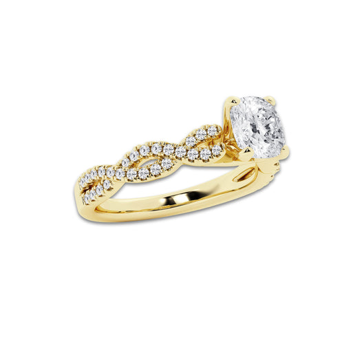 1.25 ctw Cushion Lab-Grown Diamond Twisted Shank Engagement Ring in 14K Yellow Gold for Women | D Color, VVS1 Clarity, IGI Certified 1.00 ct Center Diamond