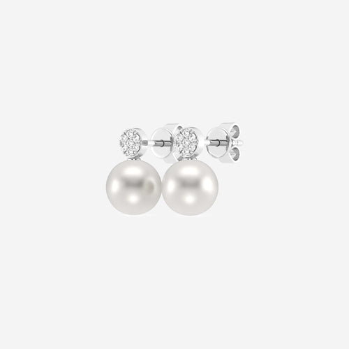 7.5 - 8.0 mm Cultured Freshwater Pearl and 1/10 ctw Lab Grown Diamond Stud Earrings 14K White Gold