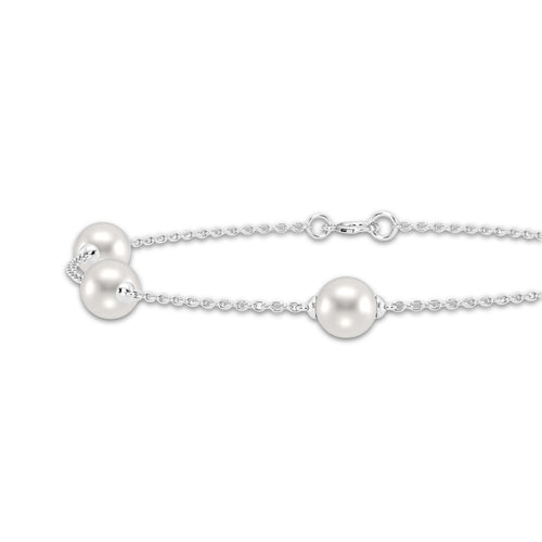 5.5 - 6.0 mm Cultured Freshwater Pearl Station Chain Bracelet - 7 Inches 14K White Gold