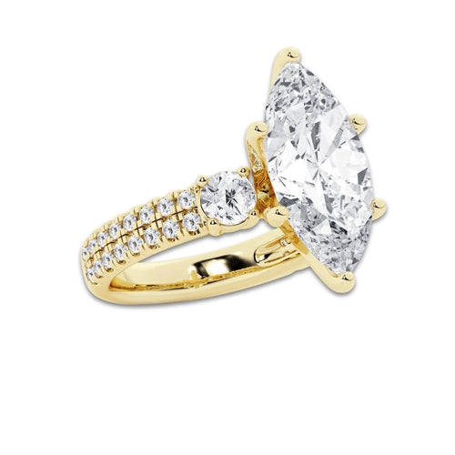 6.96 ctw Marquise Lab-Grown Diamond Three Stone Double Row Engagement Ring in 14K Yellow Gold for Women | D Color, VVS1 Clarity, IGI Certified 6.00 ct Center Diamond