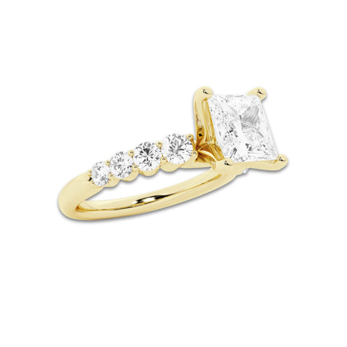2.54 ctw Princess Lab-Grown Diamond Side Stone Engagement Ring in 14K Yellow Gold for Women | Colorless E, VS1 Clarity, IGI Certified 2.00 Ct Center Diamond