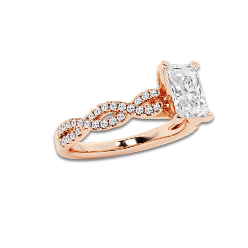 1.25 ctw Radiant Lab-Grown Diamond Twisted Shank Engagement Ring in 14K Rose Gold for Women | D Color, VVS1 Clarity, IGI Certified 1.00 ct Center Diamond