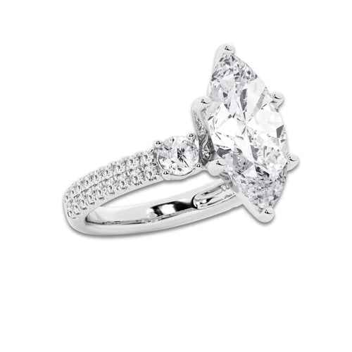 5.96 ctw Marquise Lab-Grown Diamond Three Stone Double Row Engagement Ring in 14K White Gold for Women | D Color, VVS1 Clarity, IGI Certified 5.00 ct Center Diamond