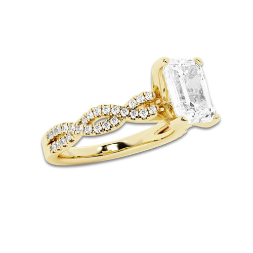 1.75 ctw Emerald Lab-Grown Diamond Twisted Shank Engagement Ring in 14K Yellow Gold for Women | D Color, VVS1 Clarity, IGI Certified 1.50 ct Center Diamond