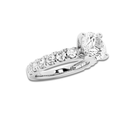 3.00 ctw Round Lab-Grown Diamond Split-Prong Set Side Stone Engagement Ring in 14K White Gold for Women | Colorless D, VVS1 Clarity, IGI Certified 2.00 ct Center Diamond