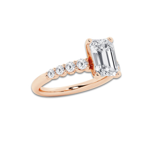 4.66 Ct Emerald Lab-Grown Diamond Half Eternity Engagement Ring in 14K Rose Gold for Female, Colorless (D), VVS1 Clarity | IGI Certified, 4.00 Ct Center Diamond