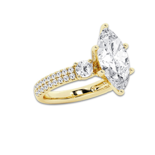 4.96 ctw Marquise Lab-Grown Diamond Three Stone Double Row Engagement Ring in 14K Yellow Gold for Women | D Color, VVS1 Clarity, IGI Certified 4.00 ct Center Diamond