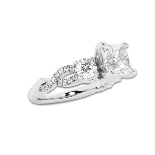 1.23 ctw Asscher Lab-Grown Diamond Side Stone Engagement Ring in Platinum for Women | Colorless E, VS1 Clarity, IGI Certified 0.75 ct Center Diamond