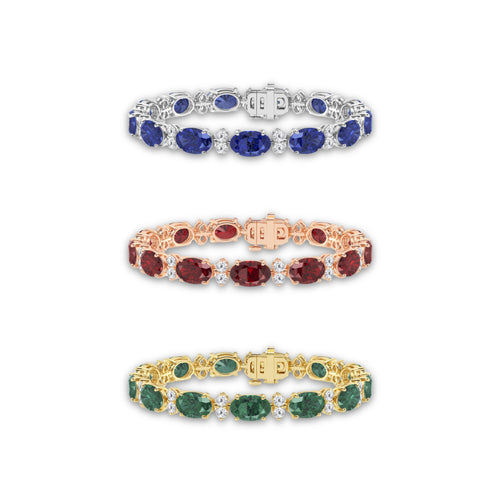 7 1/2 ctw Oval Cut Created Emerald and Round Lab Grown Diamond Bracelet - 7 Inches 14K Rose Gold