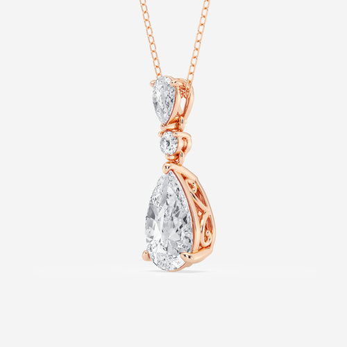 4 ctw Pear Lab Grown Diamond Hinged Pendant 18K Rose Gold, E, VS1 | IGI Certified, 3 1/2 ct Center