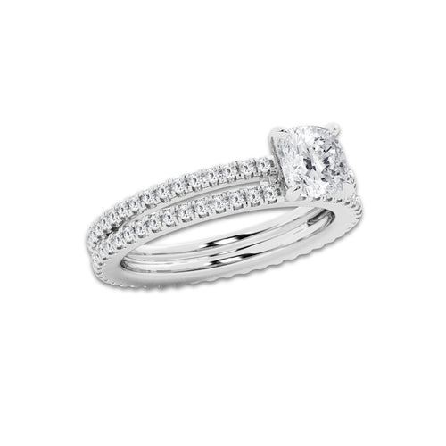 1.69 ctw Cushion Lab-Grown Diamond Double Row Diamond Engagement Ring in Platinum for Women | Colorless D, VVS1 Clarity, IGI Certified 1.00 ct Center Diamond