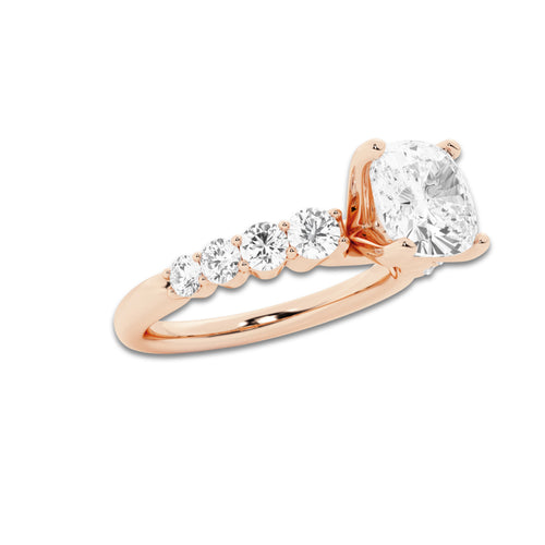 2.04 ctw Cushion Lab-Grown Diamond Side Stone Engagement Ring in 14K Rose Gold for Women | Colorless E, VS1 Clarity, IGI Certified 1.50 Ct Center Diamond