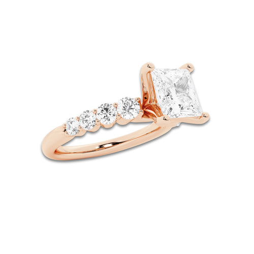 2.54 ctw Princess Lab-Grown Diamond Side Stone Engagement Ring in 14K Rose Gold for Women | Colorless D, VVS1 Clarity, IGI Certified 2.00 Ct Center Diamond