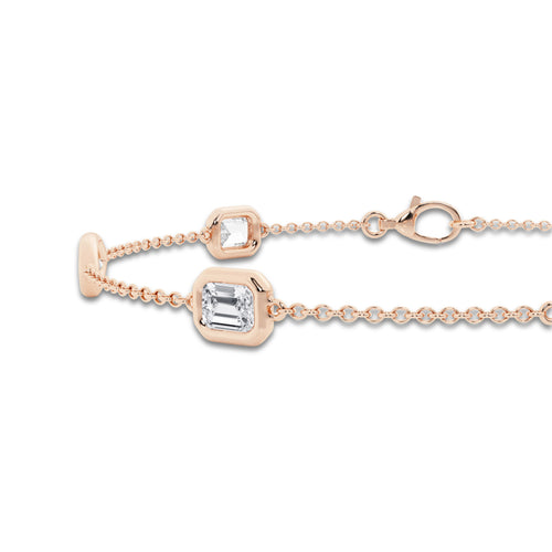 1 1/5 ctw Emerald & Marquise Lab Grown Diamond Station Chain Bracelet - 7 Inches 14K Rose Gold, DE, VS1